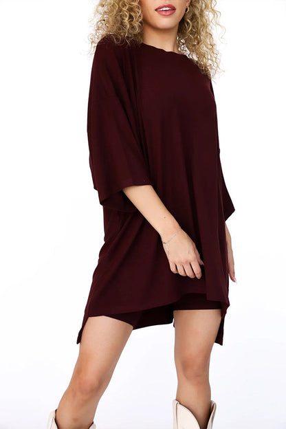 Fashion solid color loose fitting T-shirt+tight shorts for women