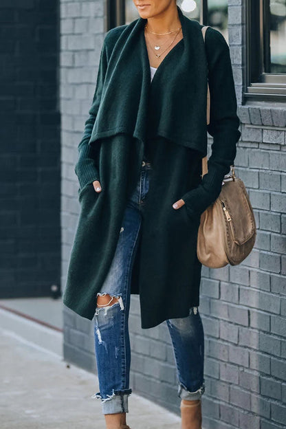 Long Sleeve Solid Color Lapel Cardigan