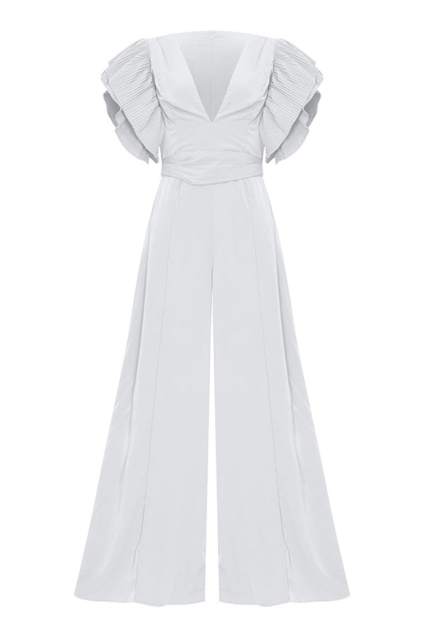 Anita Butterfly Sleeve Deep V Neck Wide Leg Pants Jumpsuit