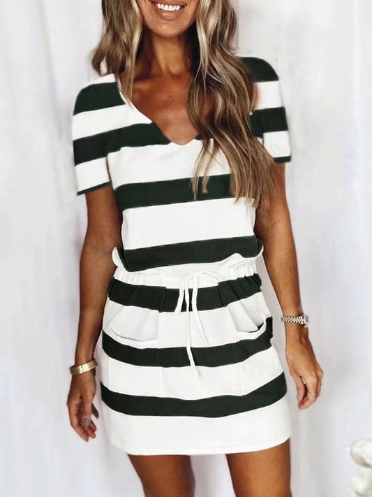 Striped Drawstring Dresses¡ꡧ6 colors¡ê?
