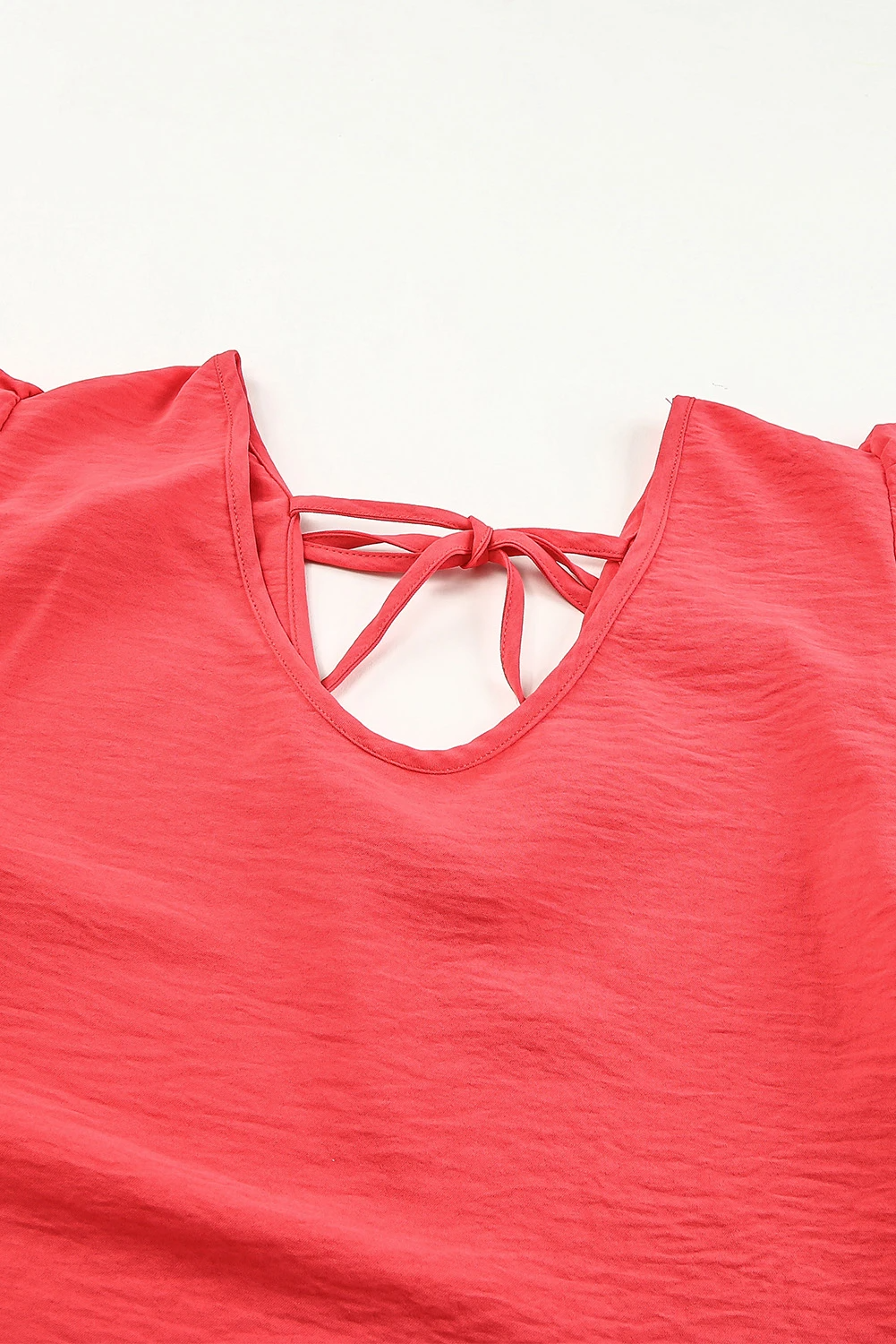 Solid V Neck Ruffle Sleeve Loose Top