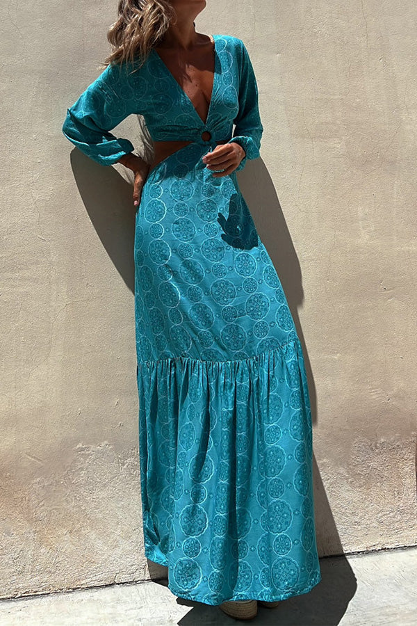SEFORA Long ring embellished turquoise dress