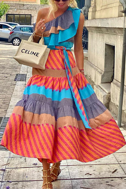 Main Stage Unique Printed Ruched Cross Over Detail Strap Midi Dress