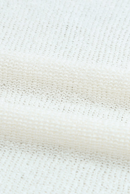 White Solid Drop Shoulder Pullover Sweater